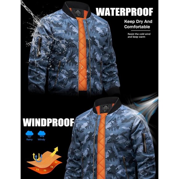 Tacvasen Mens Grey Blue Bomber Winter Warm Padded Work Casual Windproof Jackets - Picture 2 of 6